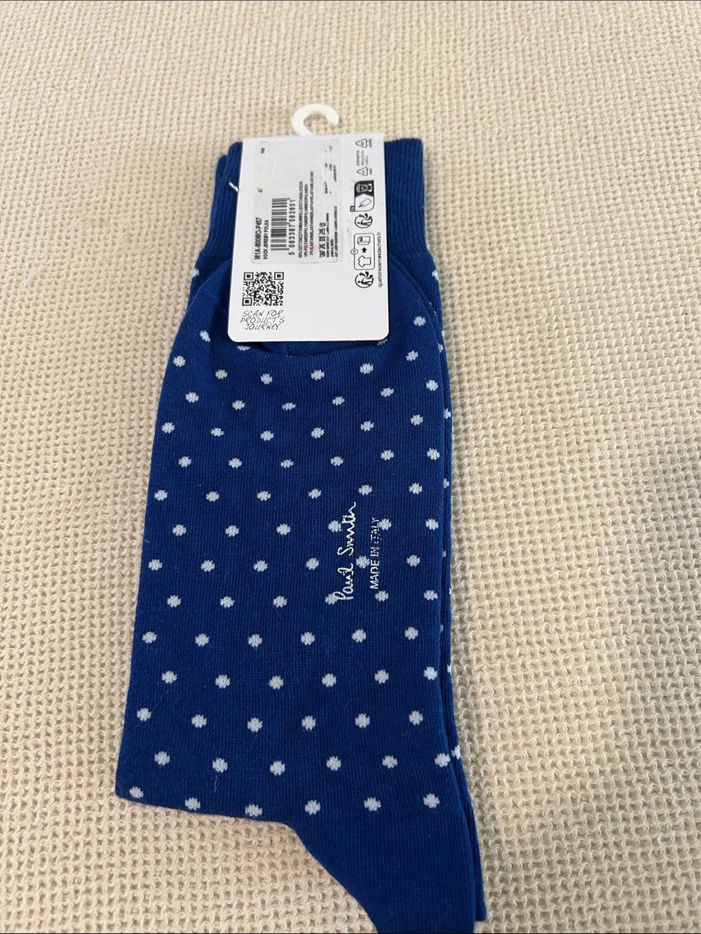 PAUL SMITH Men's Jeremy Polka Dot Crew Socks, Navy, One size, NWT